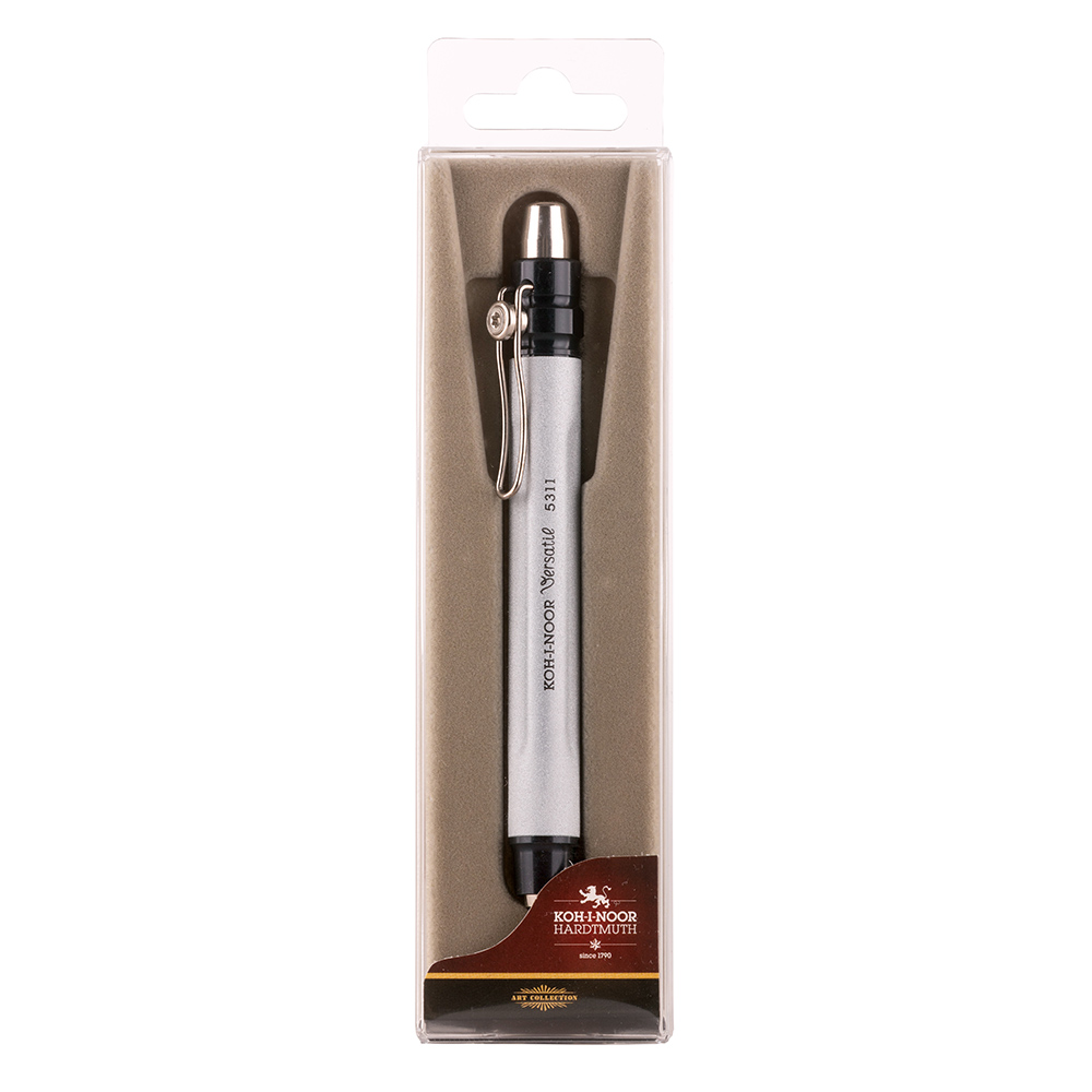 Druckbleistift 5,6 x 80 mm Mine - Grau / Schwarz -  mit Minenspitzer und Clip , im  Etui
