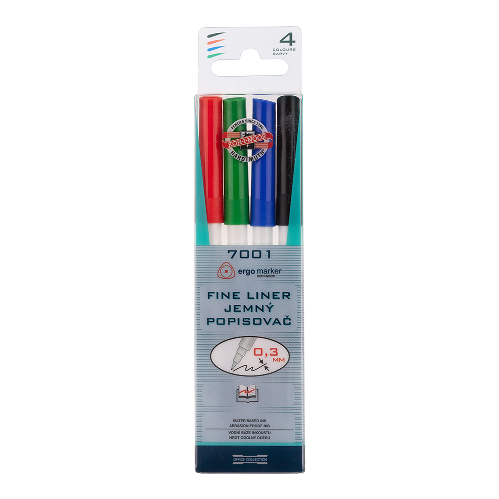 Fineliner  &quot; farblich sortiert &quot;   Kunststoff- Rundspitze /  0,3 mm Strichst&#228;rke, im 4er Pack